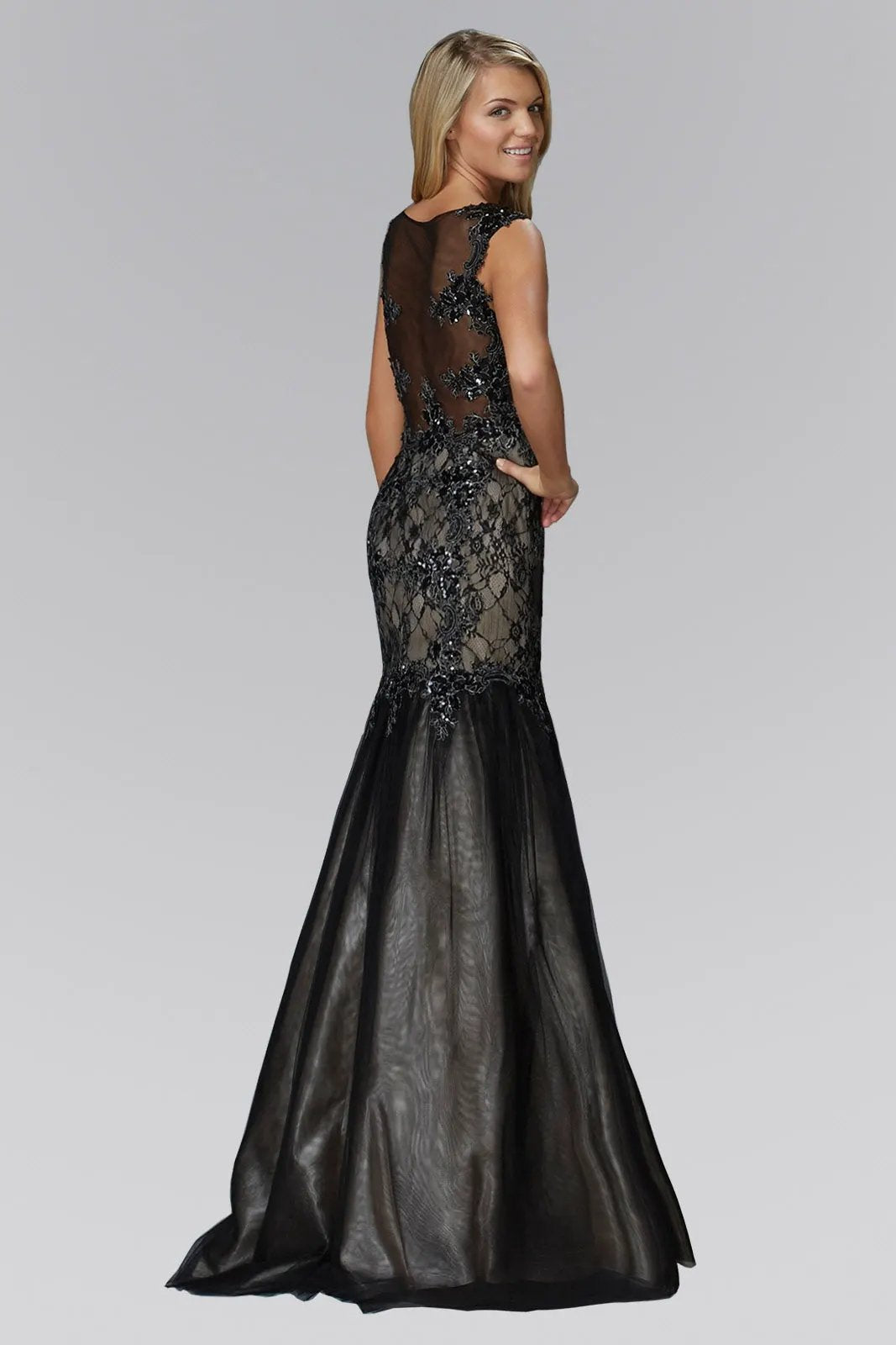 Mermaid Long Dress with Lace and Sheer Back by Tux-USA