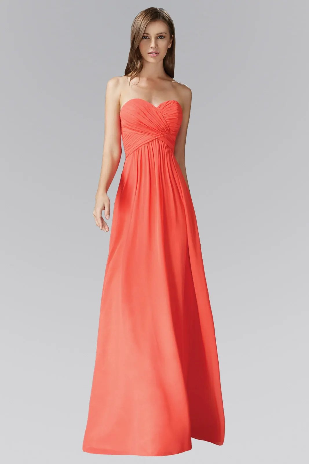 Sweetheart Pleated Criss-Cross Bodice Chiffon Floor Length Dress by Tux-USA
