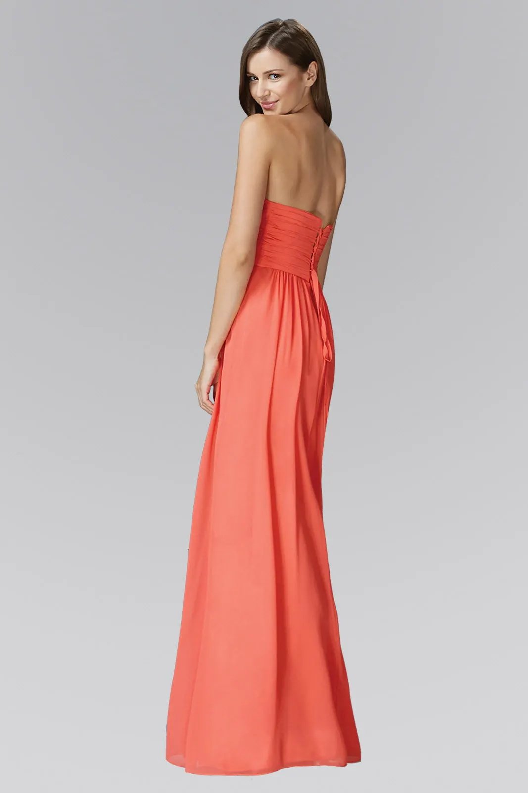 Sweetheart Pleated Criss-Cross Bodice Chiffon Floor Length Dress by Tux-USA
