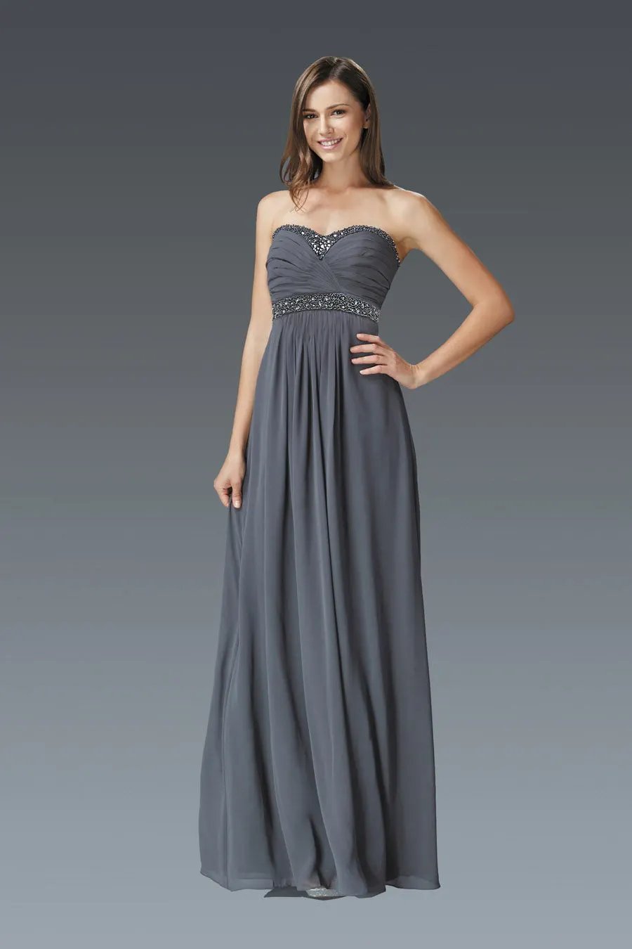 Strapless Sweetheart Floor Length Dress with Corset Back and Jewel Detailing by Tux-USA