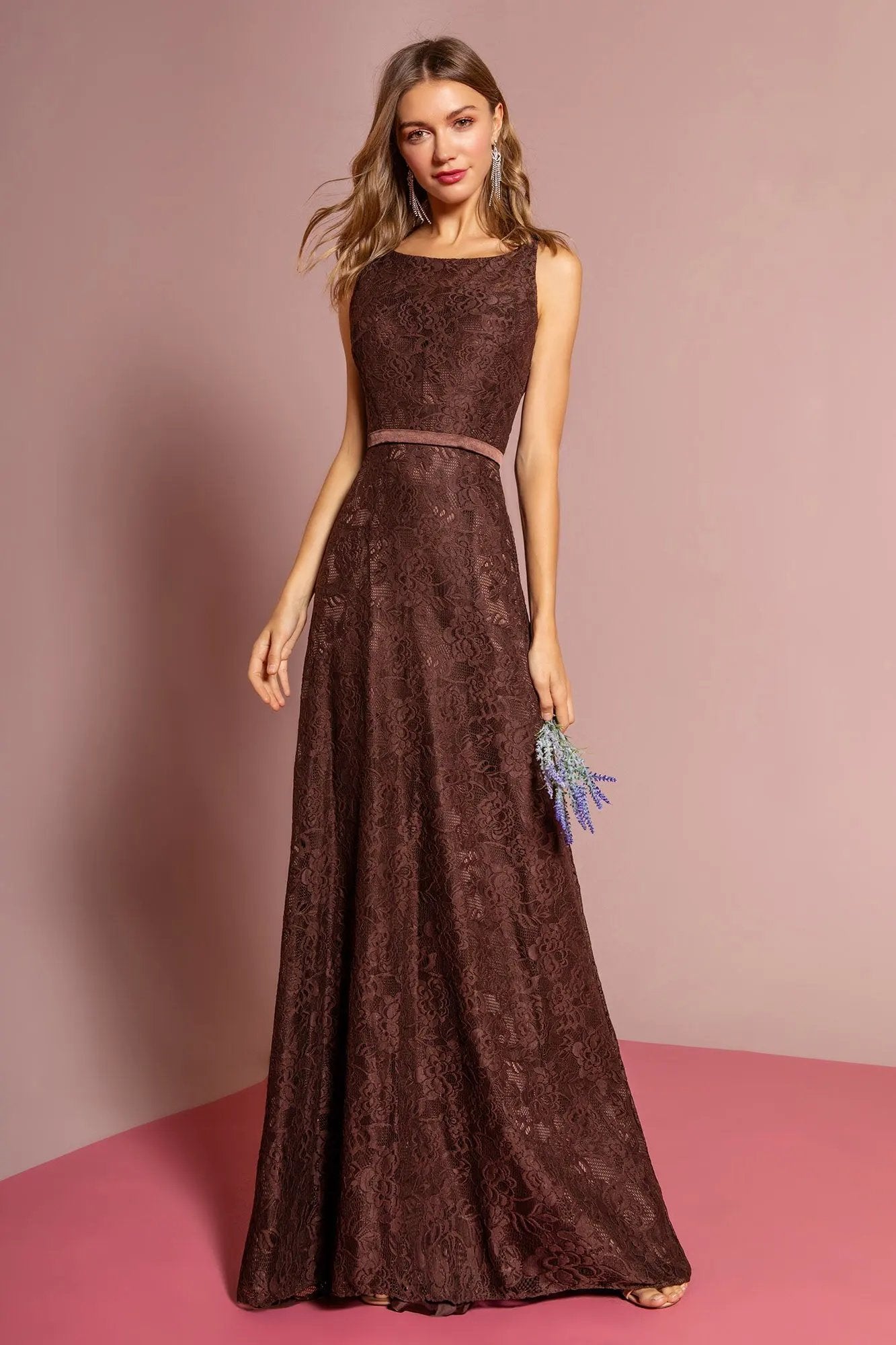 Spaghetti Strap Lace Open Back Floor Length Dress by Tux-USA