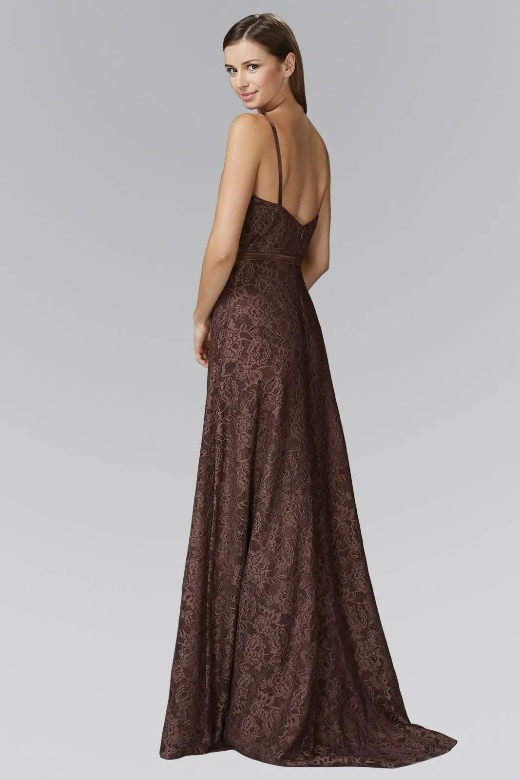 Spaghetti Strap Lace Open Back Floor Length Dress by Tux-USA