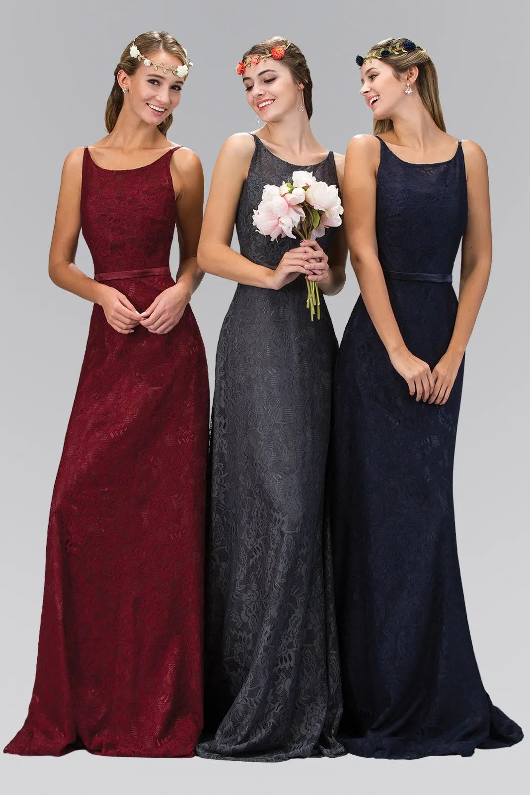 Spaghetti Strap Lace Open Back Floor Length Dress by Tux-USA