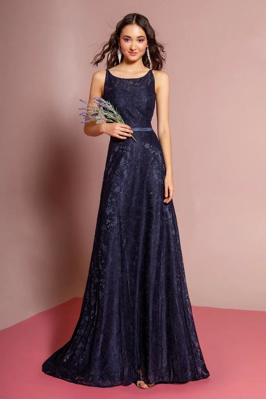 Spaghetti Strap Lace Open Back Floor Length Dress by Tux-USA