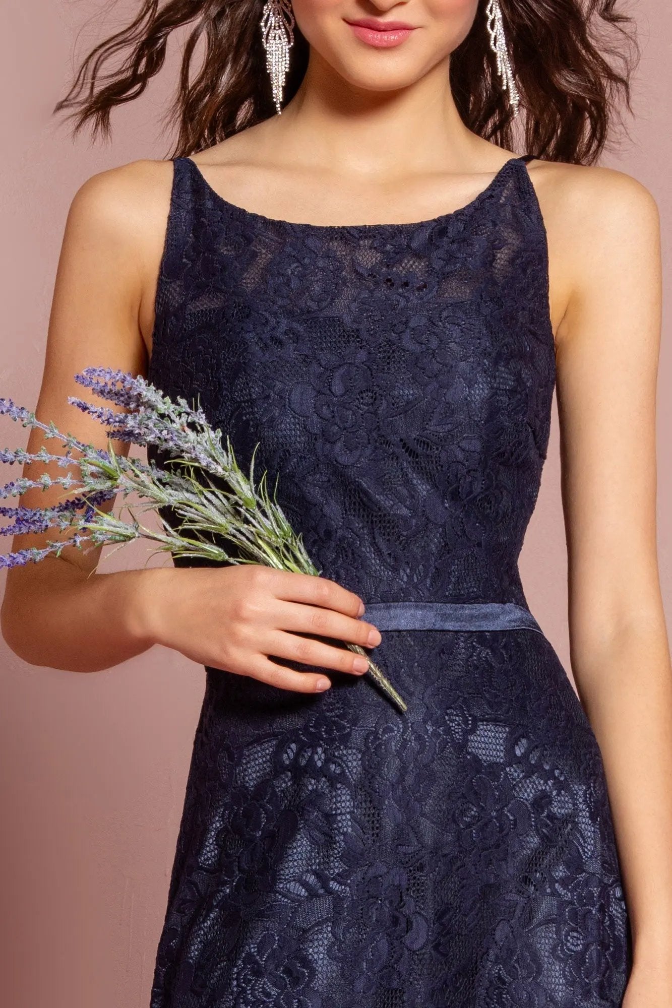 Spaghetti Strap Lace Open Back Floor Length Dress by Tux-USA