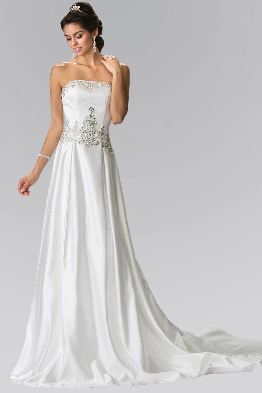 Jewels Embellished Strapless Wedding Dress with Tail by Tux-USA