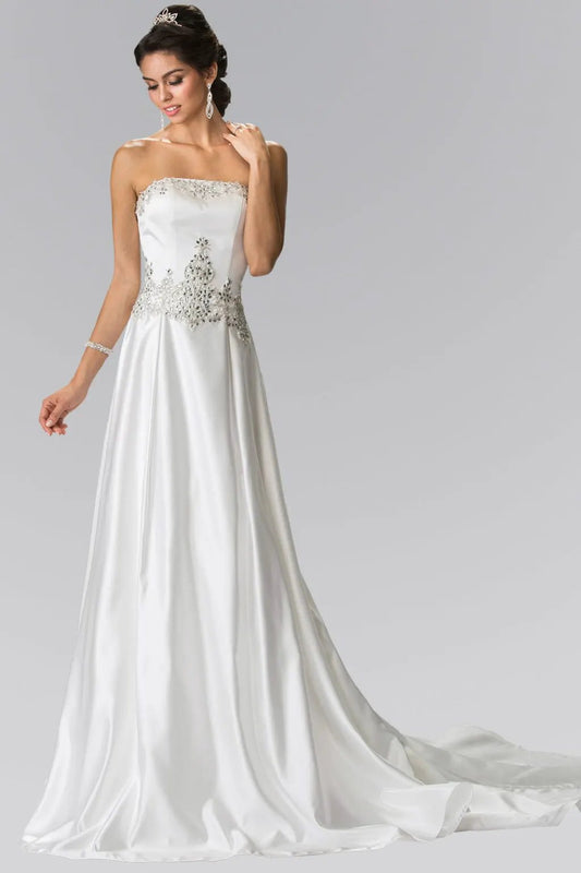 Jewels Embellished Strapless Wedding Dress with Tail by Tux-USA
