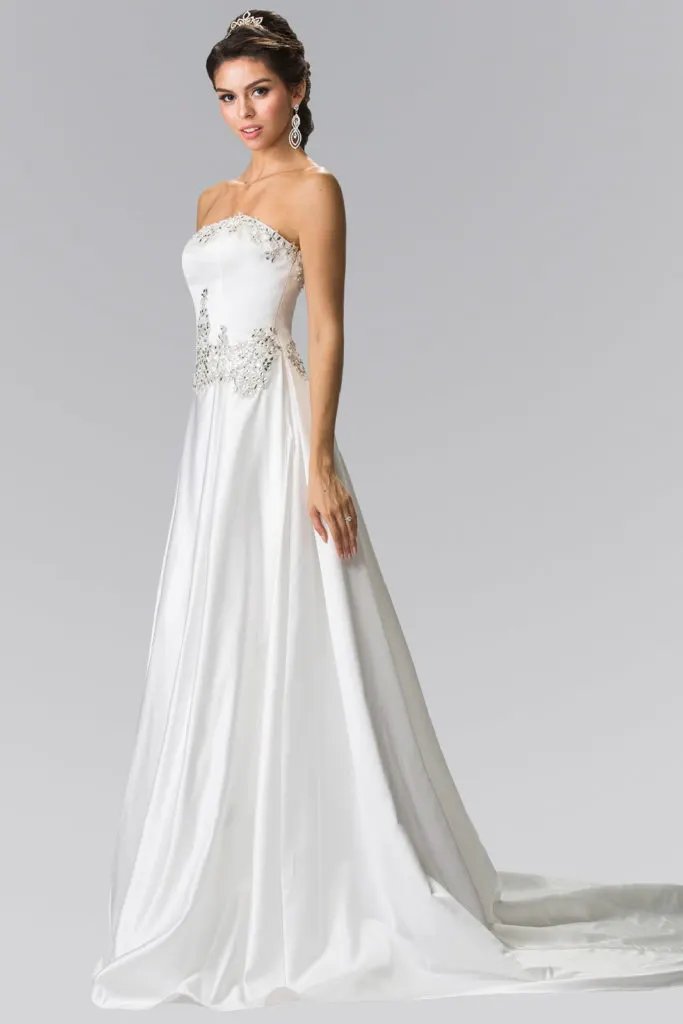 Jewels Embellished Strapless Wedding Dress with Tail by Tux-USA
