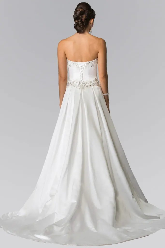 Jewels Embellished Strapless Wedding Dress with Tail by Tux-USA
