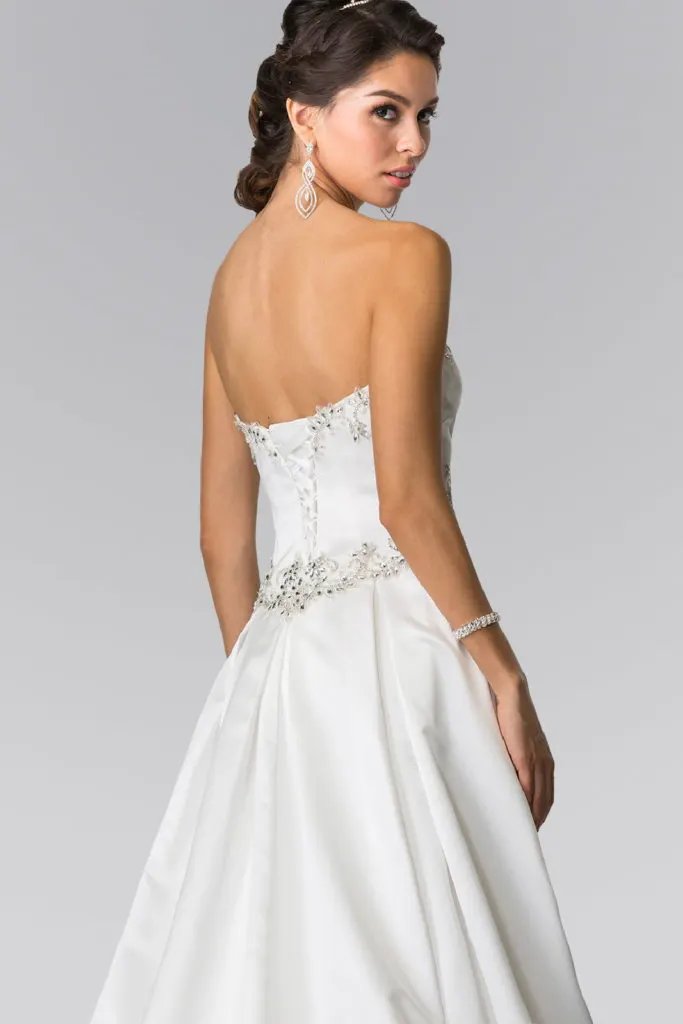 Jewels Embellished Strapless Wedding Dress with Tail by Tux-USA