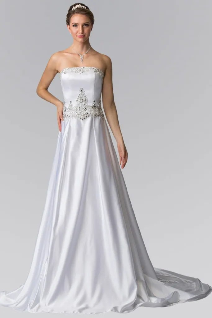 Jewels Embellished Strapless Wedding Dress with Tail by Tux-USA