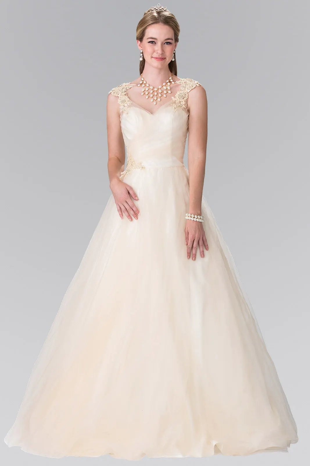 Sweethearted Embroidery Mesh Wedding Dress with Corset Back by Tux-USA