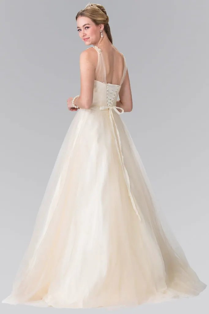 Sweethearted Embroidery Mesh Wedding Dress with Corset Back by Tux-USA