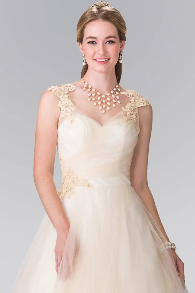 Sweethearted Embroidery Mesh Wedding Dress with Corset Back by Tux-USA
