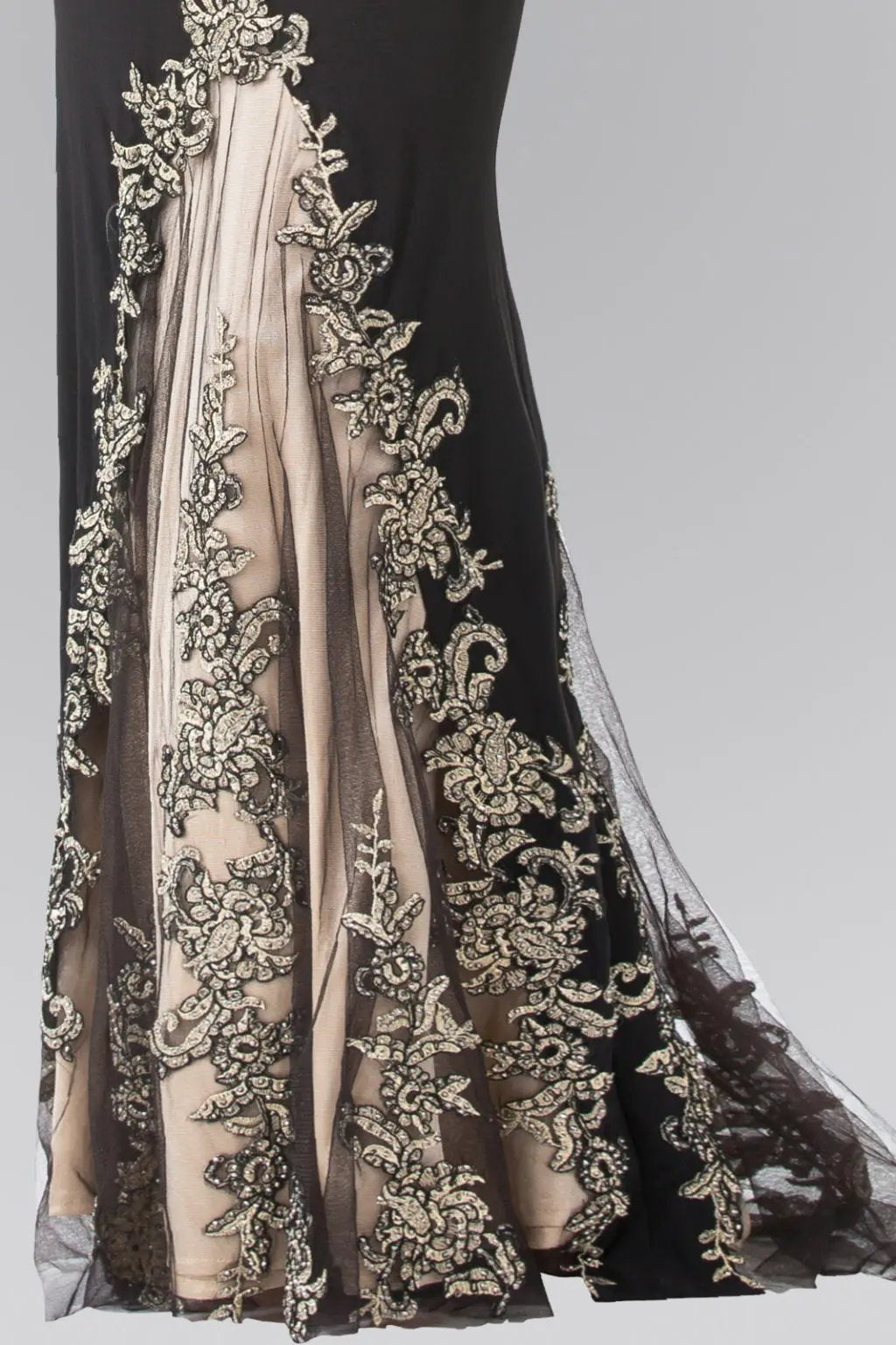 Long High Neck Dress Accented with Embroidery by Tux-USA