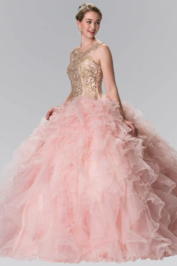 Embroidered and Beaded Mesh Ruffle Quinceneara Dress with Bolero by Tux-USA