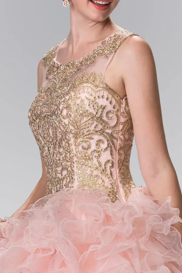 Embroidered and Beaded Mesh Ruffle Quinceneara Dress with Bolero by Tux-USA