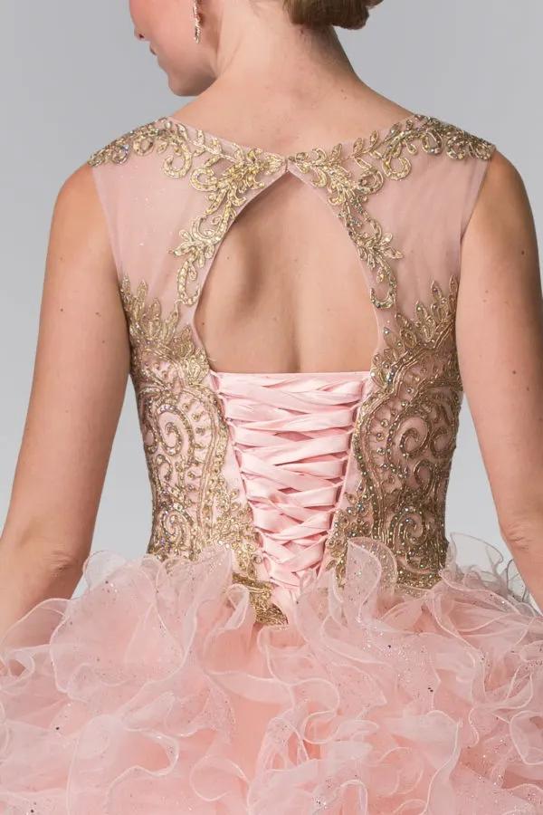 Embroidered and Beaded Mesh Ruffle Quinceneara Dress with Bolero by Tux-USA