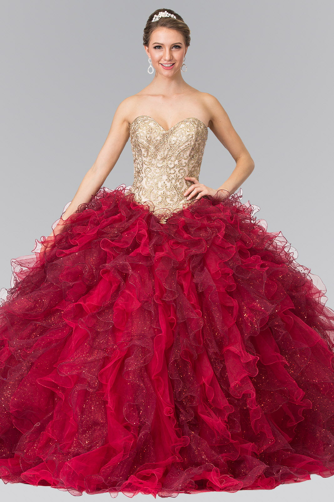 Beads Embellished Embroidery Tulle Ruffled Quinceanera Dress with Bolero-0