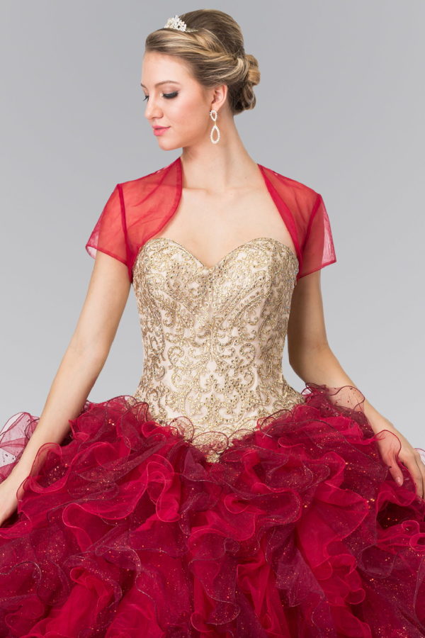 Beads Embellished Embroidery Tulle Ruffled Quinceanera Dress with Bolero-2