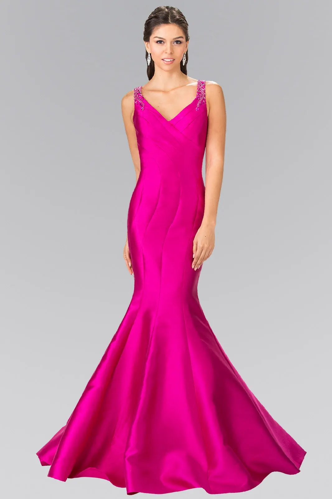 Trumpet Style Mikado Long Dress Accented with Beads on Straps by Tux-USA