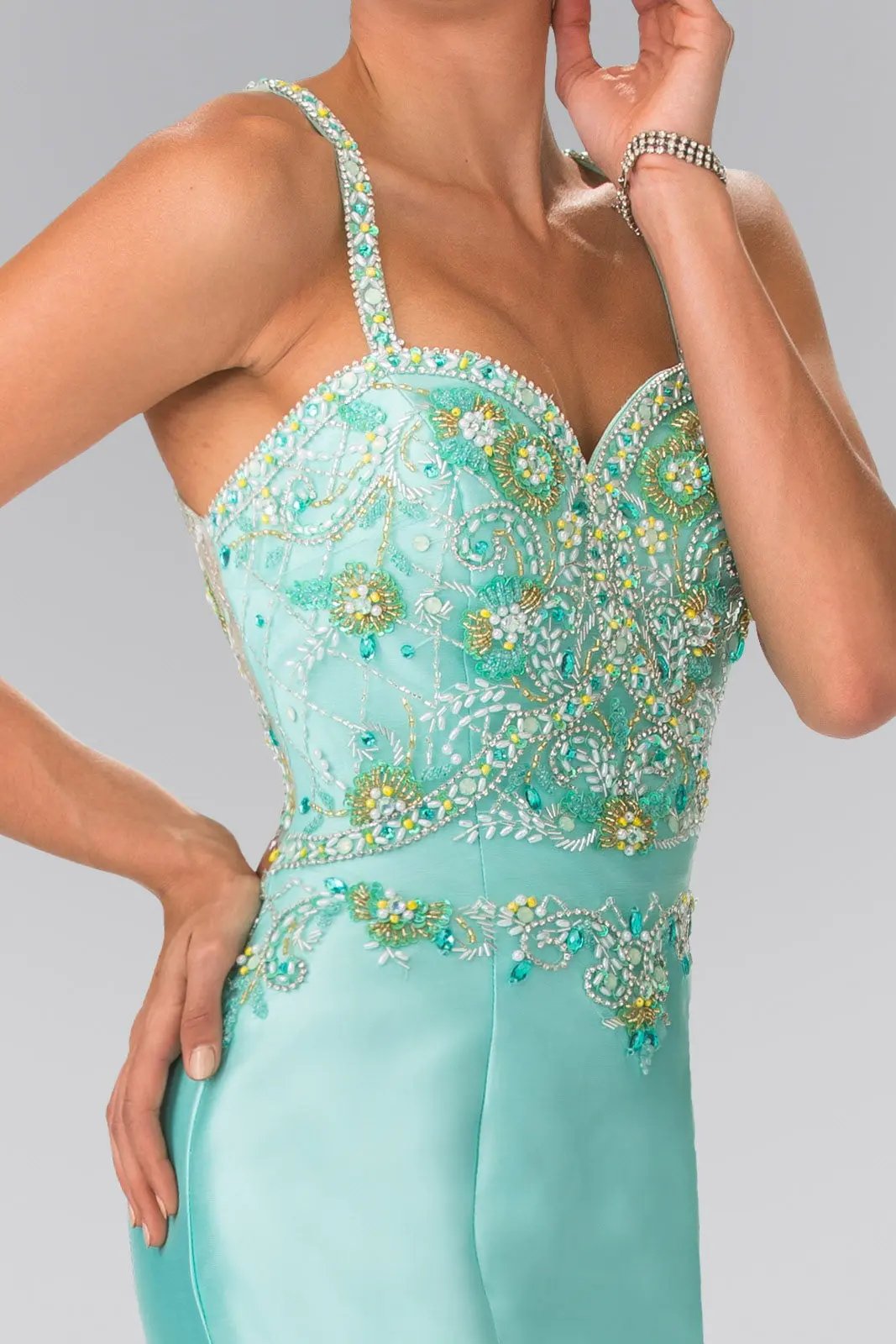 Ruffle-Back Sweetheart Mikado Dress Accented with Beading Details by Tux-USA