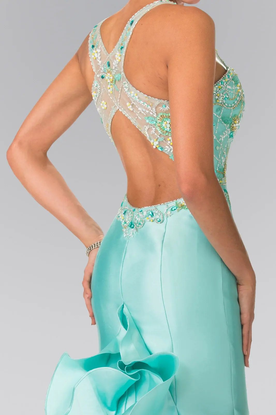 Ruffle-Back Sweetheart Mikado Dress Accented with Beading Details by Tux-USA