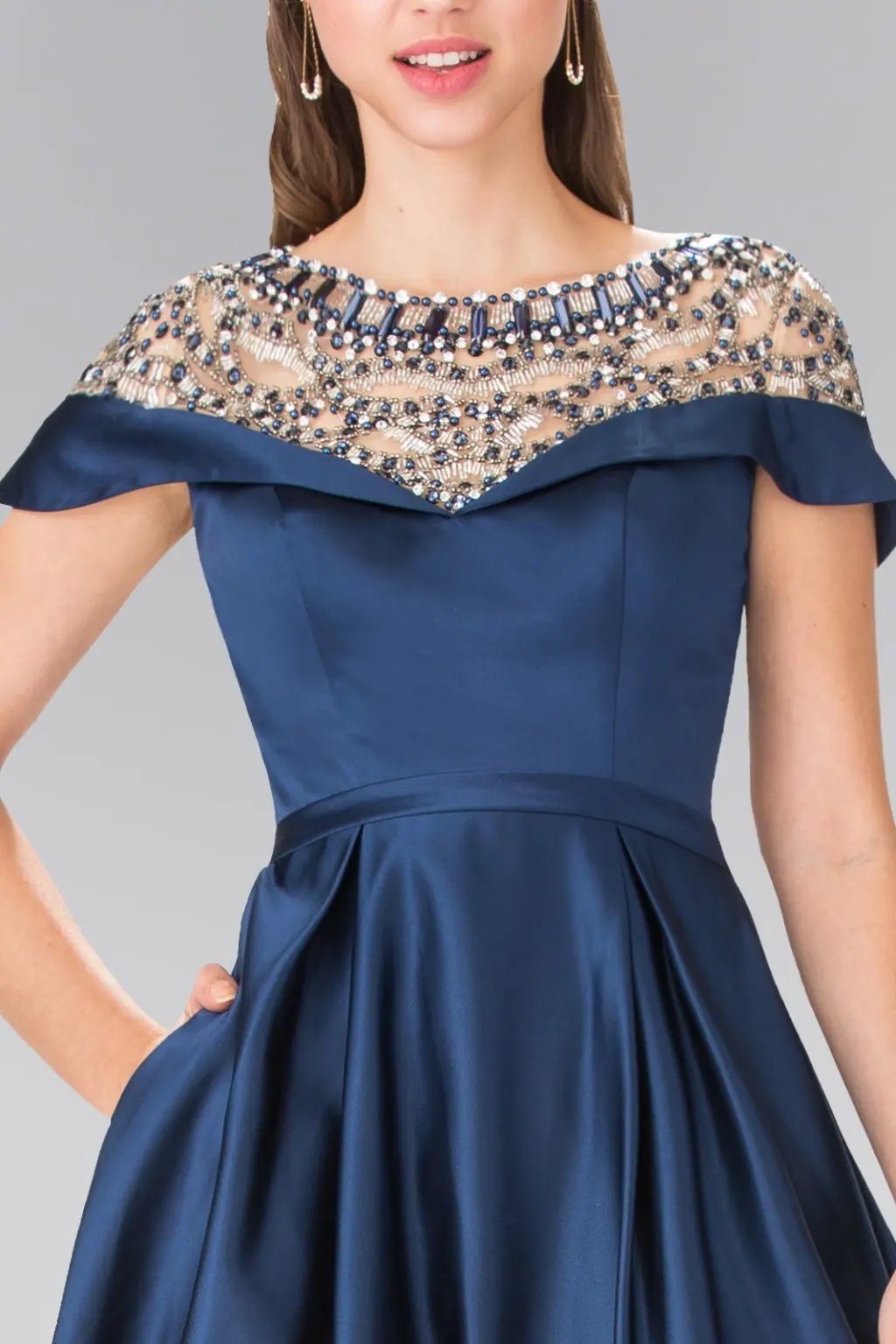 Beads Embellished Mikado Long Dress with Sheer Back by Tux-USA