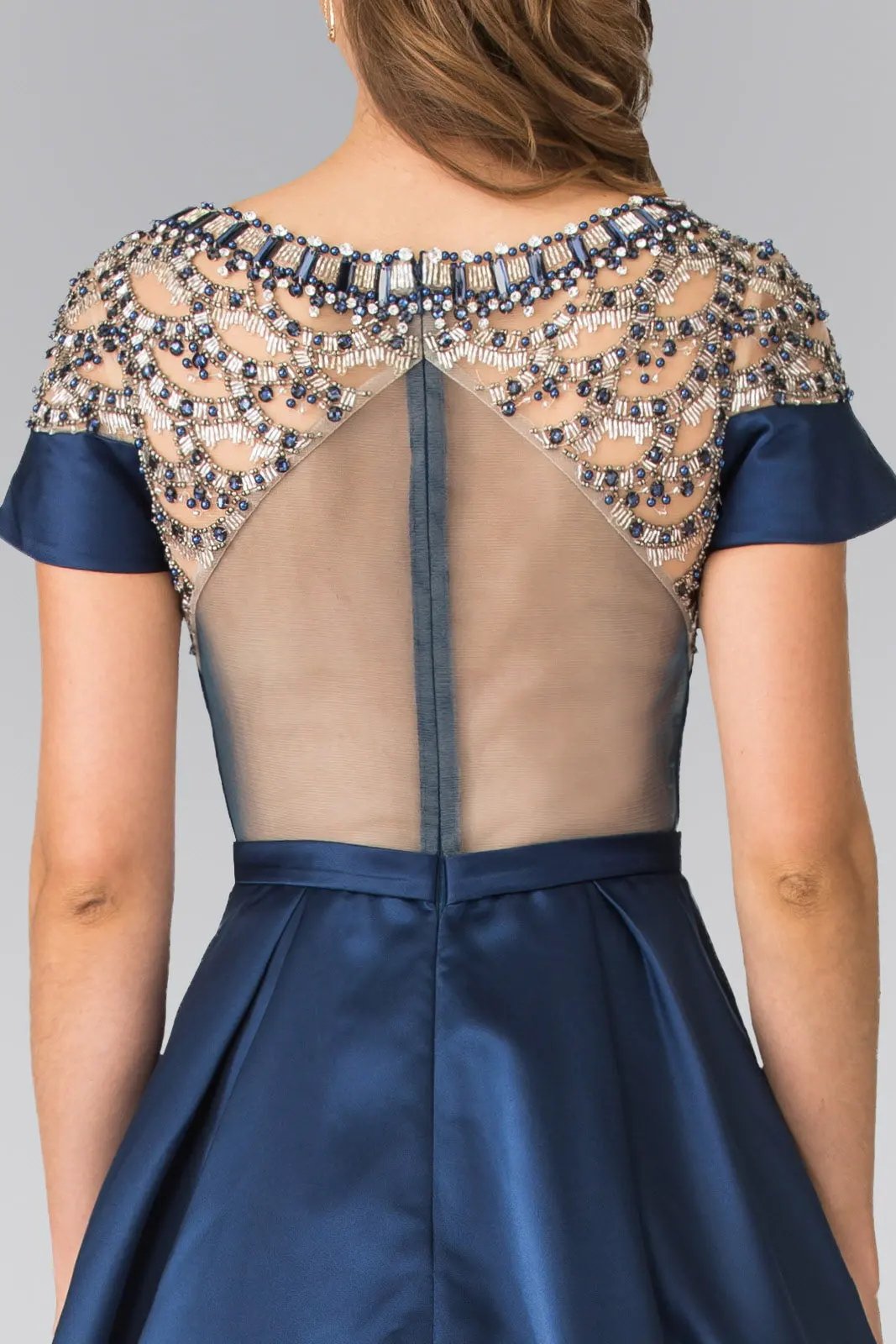 Beads Embellished Mikado Long Dress with Sheer Back by Tux-USA