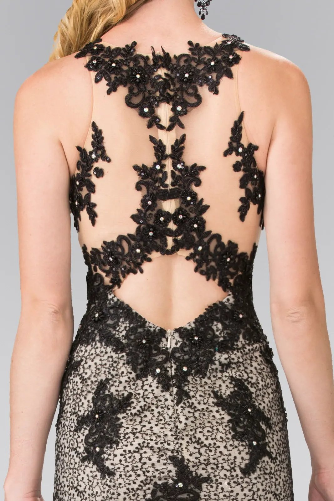 High Neck Mermaid Long Lace Dress with Embroidered Illusion Bodice by Tux-USA