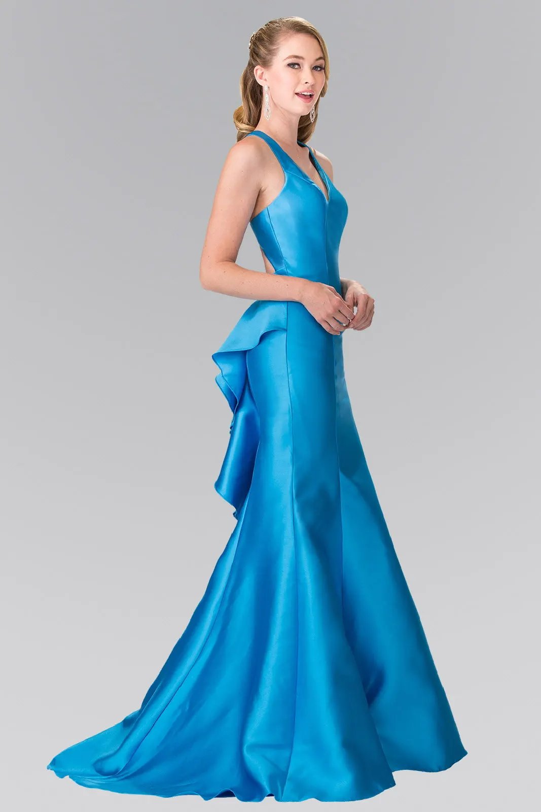 V-Neck Open Back Floor Length Dress with Back Ruffles by Tux-USA