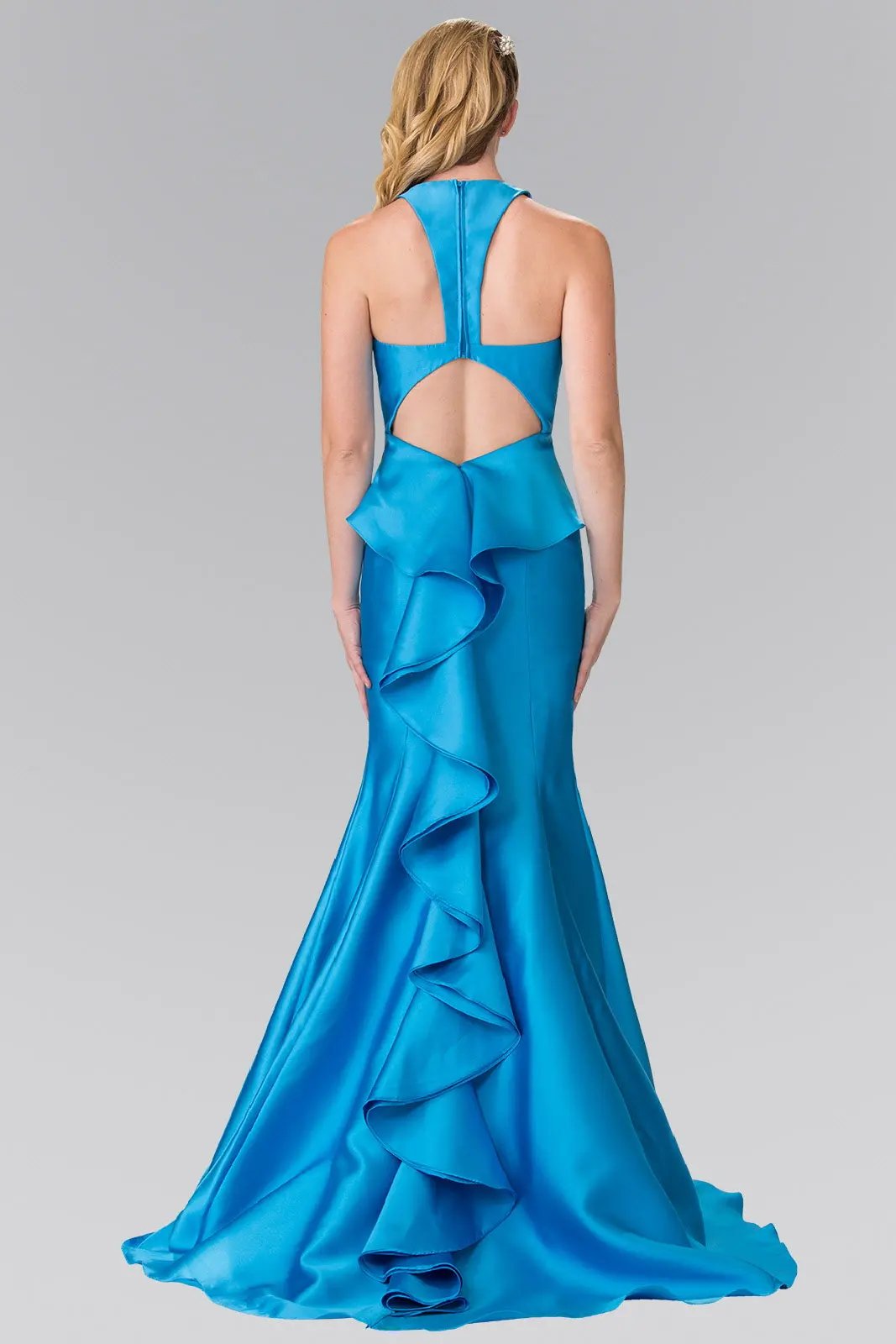 V-Neck Open Back Floor Length Dress with Back Ruffles by Tux-USA