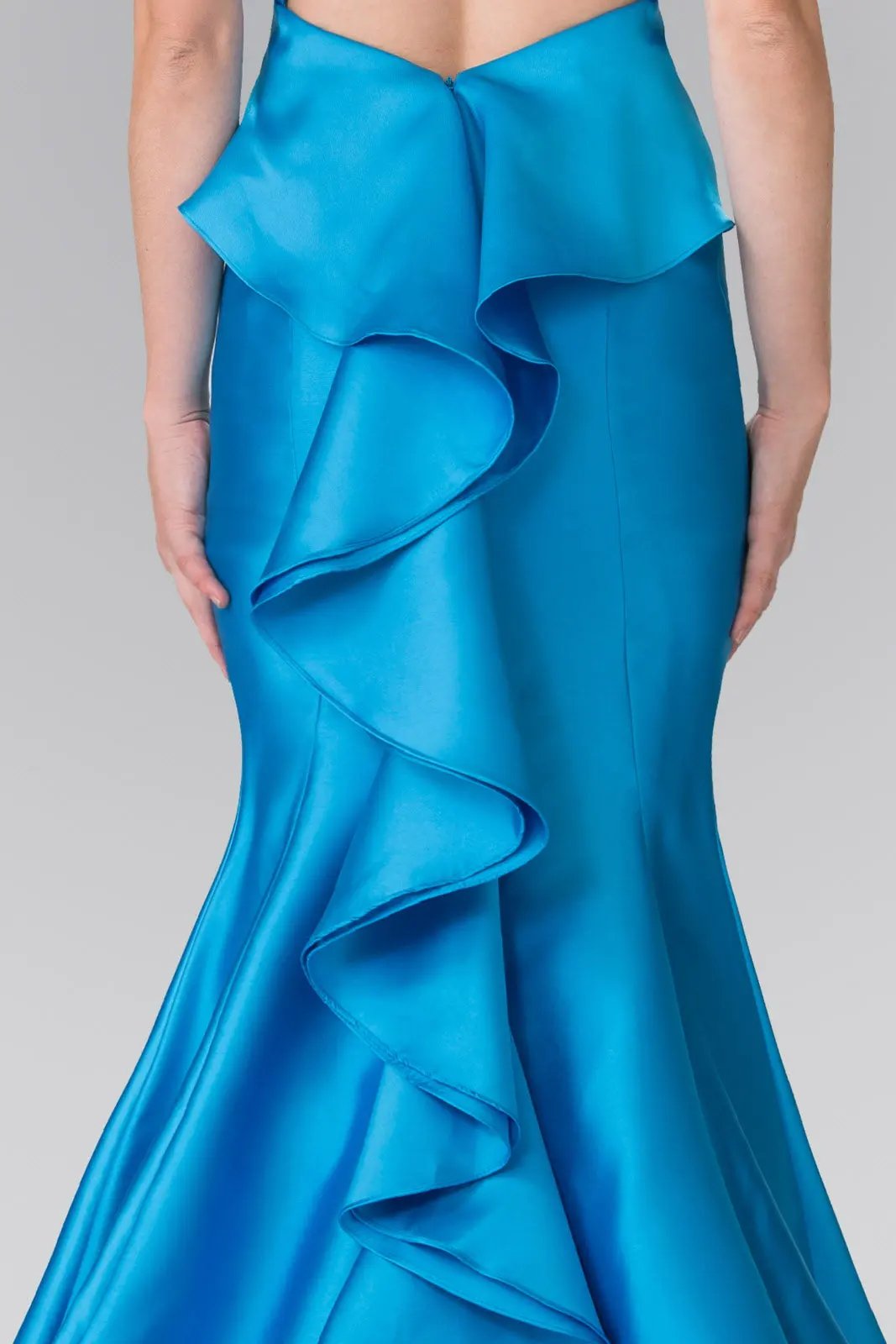 V-Neck Open Back Floor Length Dress with Back Ruffles by Tux-USA