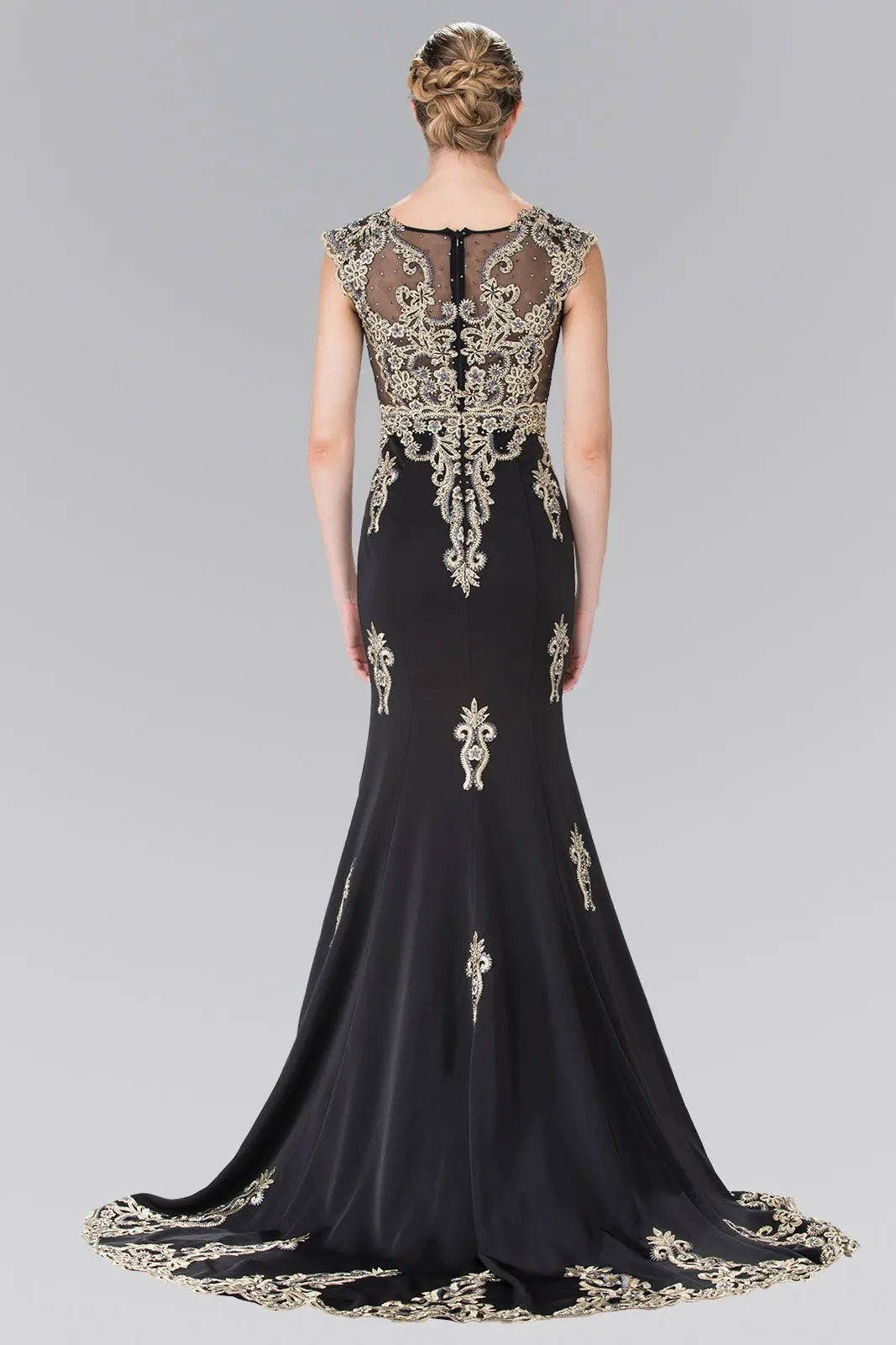 Beads Embellished Embroidery Jersey Long Dress by Tux-USA