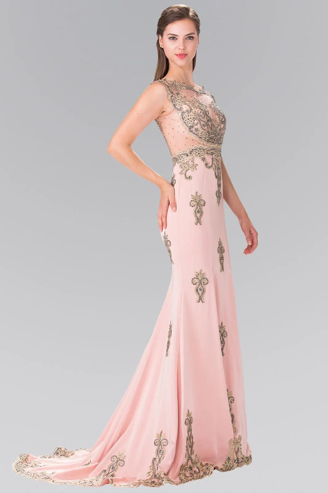 Beads Embellished Embroidery Jersey Long Dress by Tux-USA