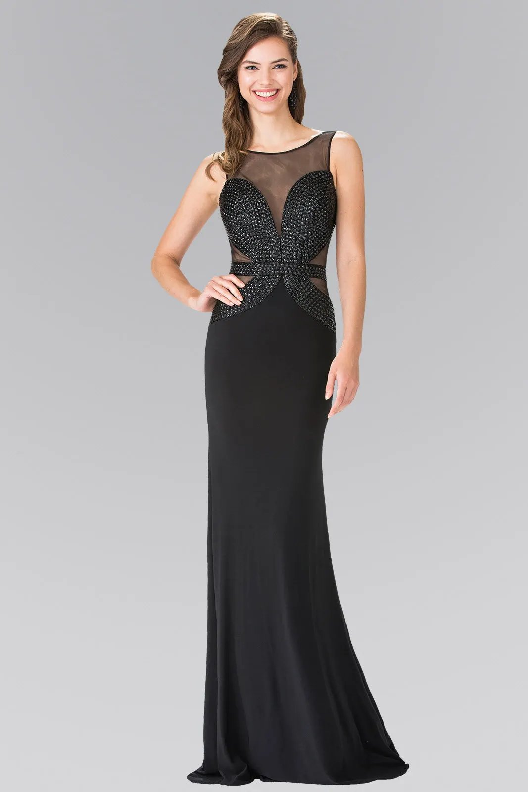 Beads Embellished Jersey Long Dress with Open Back by Tux-USA