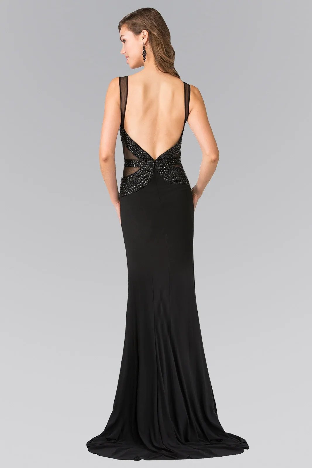 Beads Embellished Jersey Long Dress with Open Back by Tux-USA