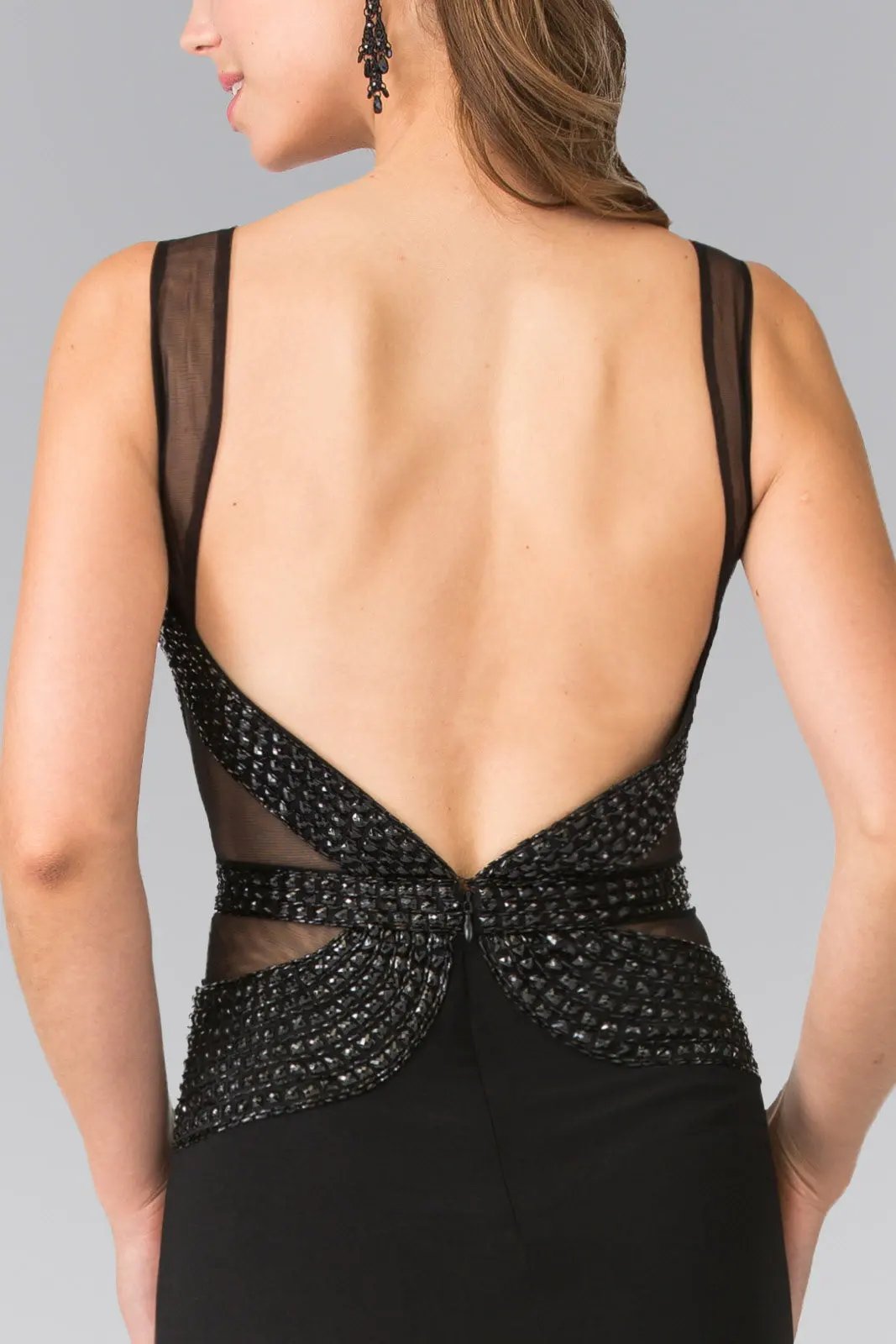 Beads Embellished Jersey Long Dress with Open Back by Tux-USA