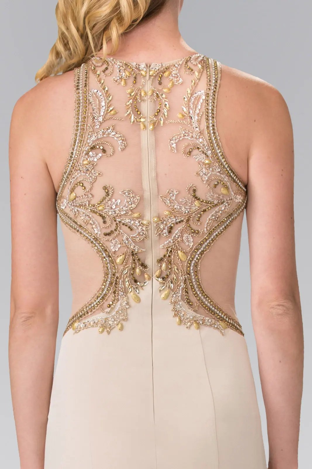 Tux USA Beads Embellished Jersey Long Dress With Sheer Back For Prom by Tux-USA