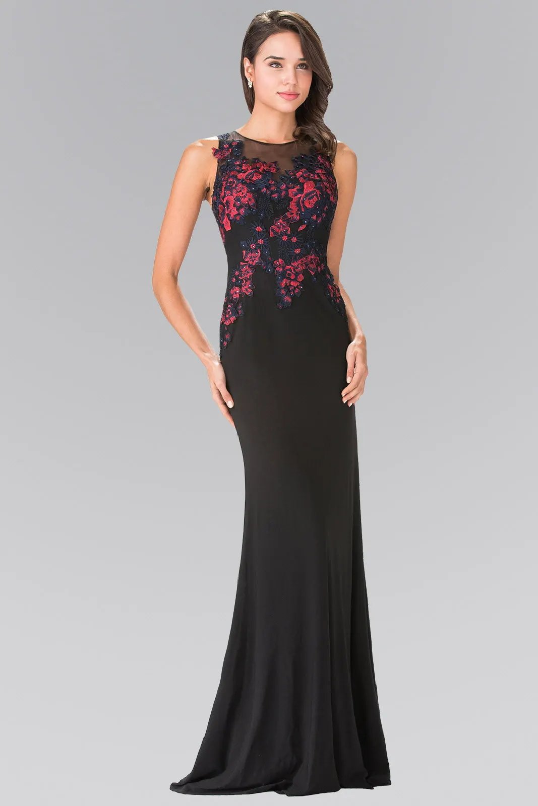 Beads Embellished Embroidery Jersey Long Dress with Cut-Out Back by Tux-USA