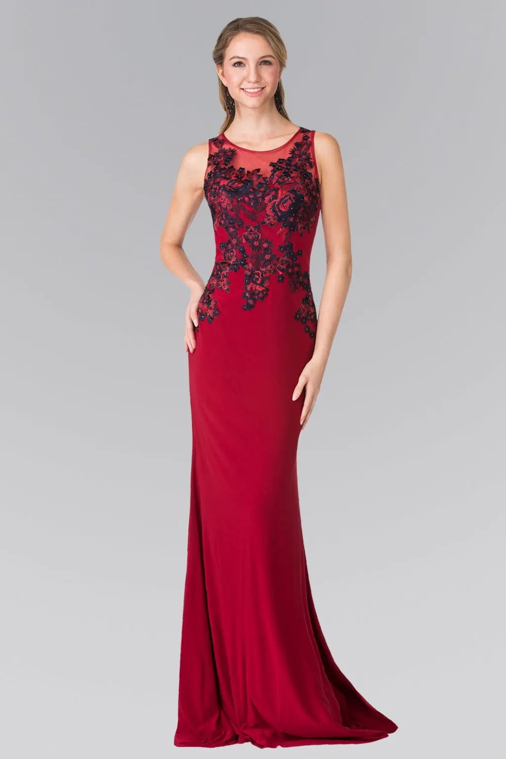 Beads Embellished Embroidery Jersey Long Dress with Cut-Out Back by Tux-USA