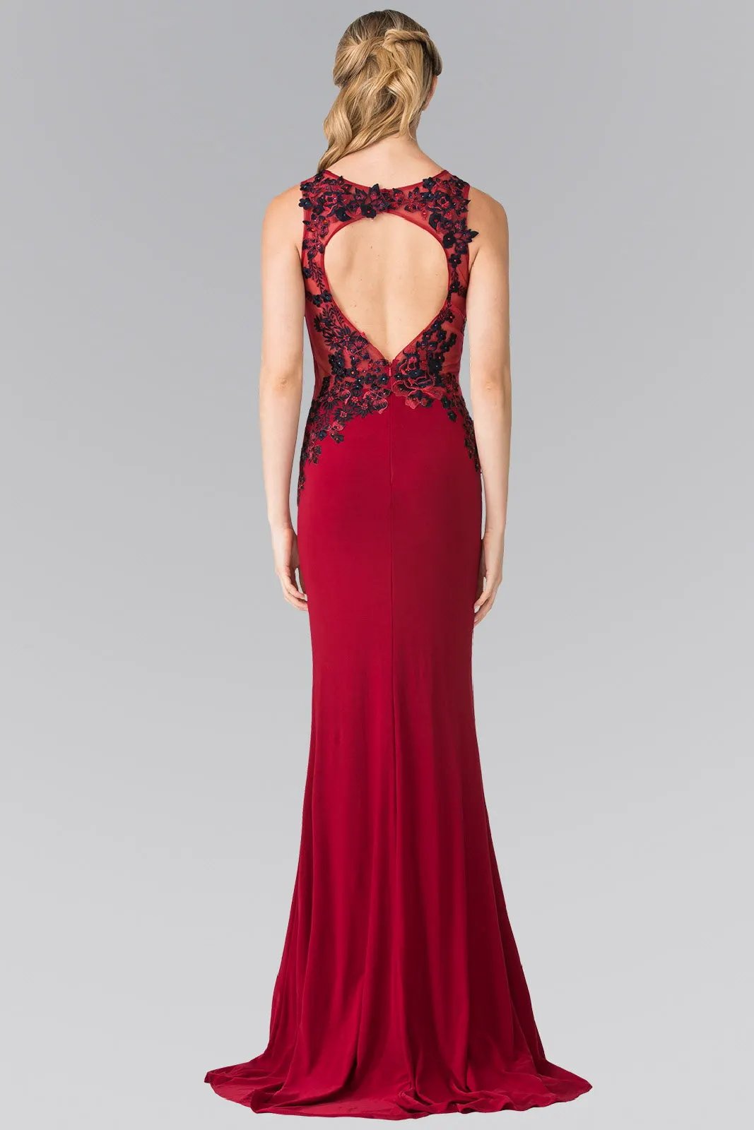 Beads Embellished Embroidery Jersey Long Dress with Cut-Out Back by Tux-USA