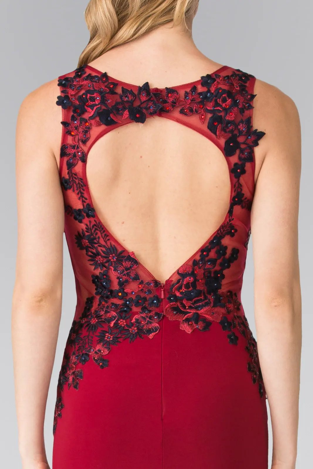 Beads Embellished Embroidery Jersey Long Dress with Cut-Out Back by Tux-USA