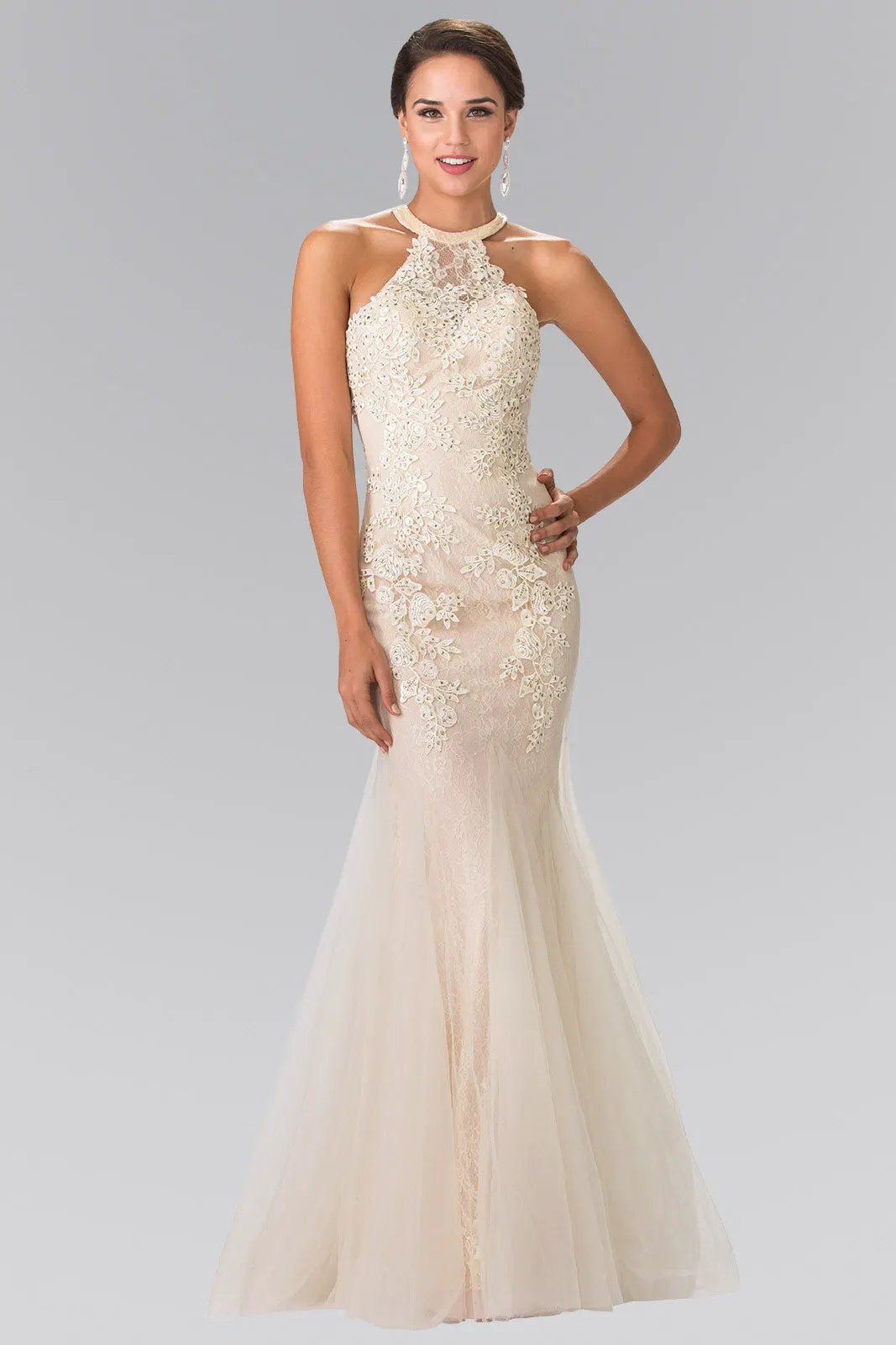 Beaded Lace and Tulle Long Dress by Tux-USA