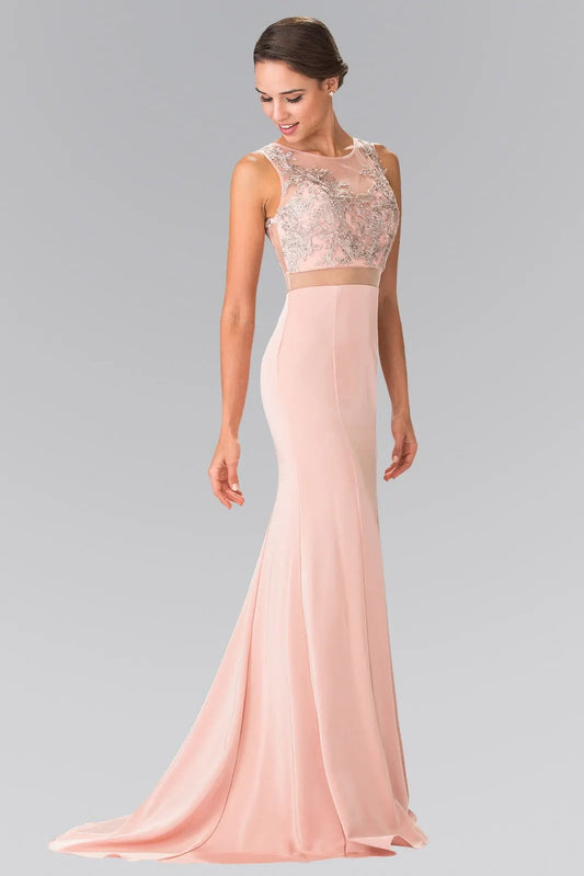Mock Two-Piece Embroidered Prom Dress with Illusion Waistline by Tux-USA