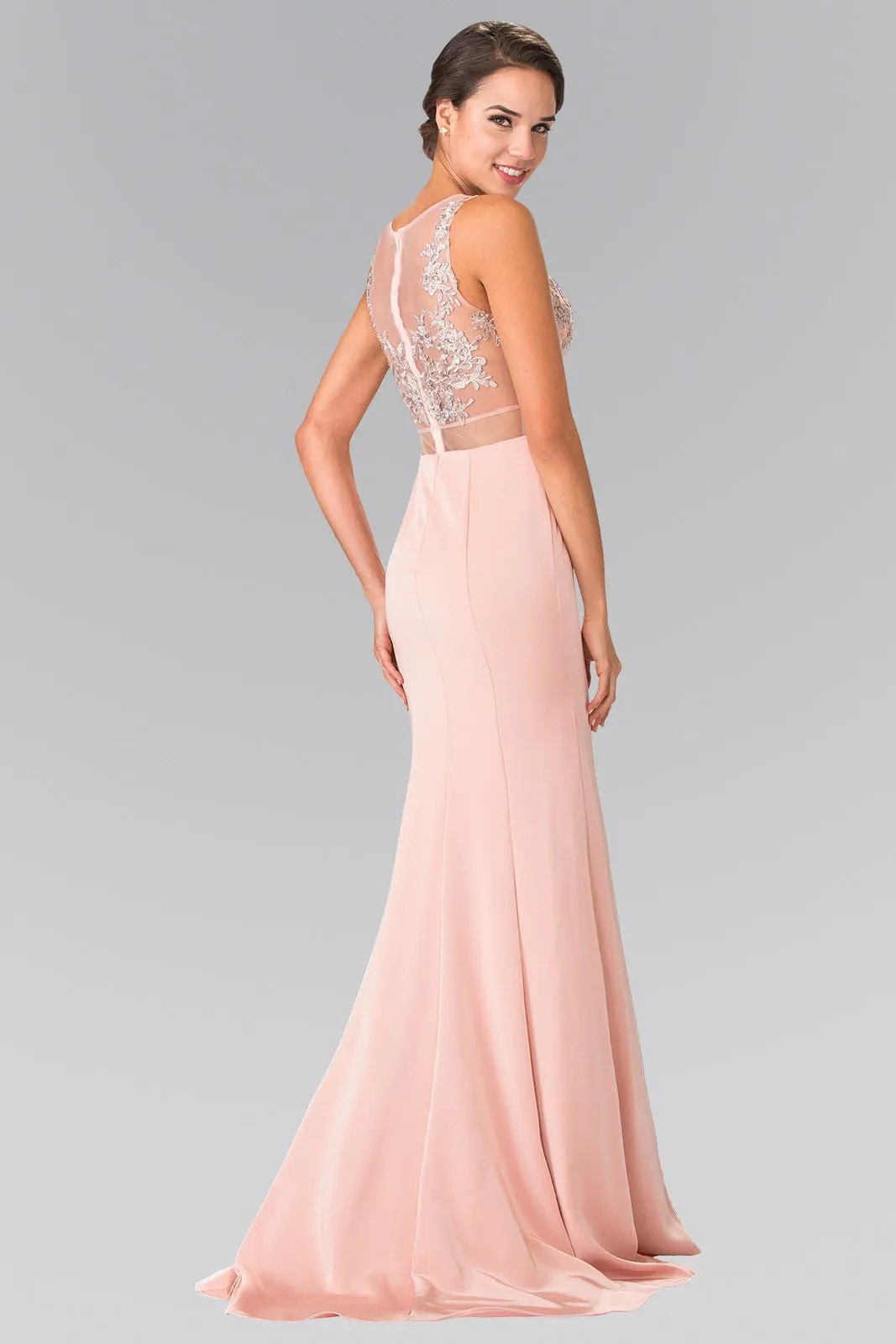 Mock Two-Piece Embroidered Prom Dress with Illusion Waistline by Tux-USA