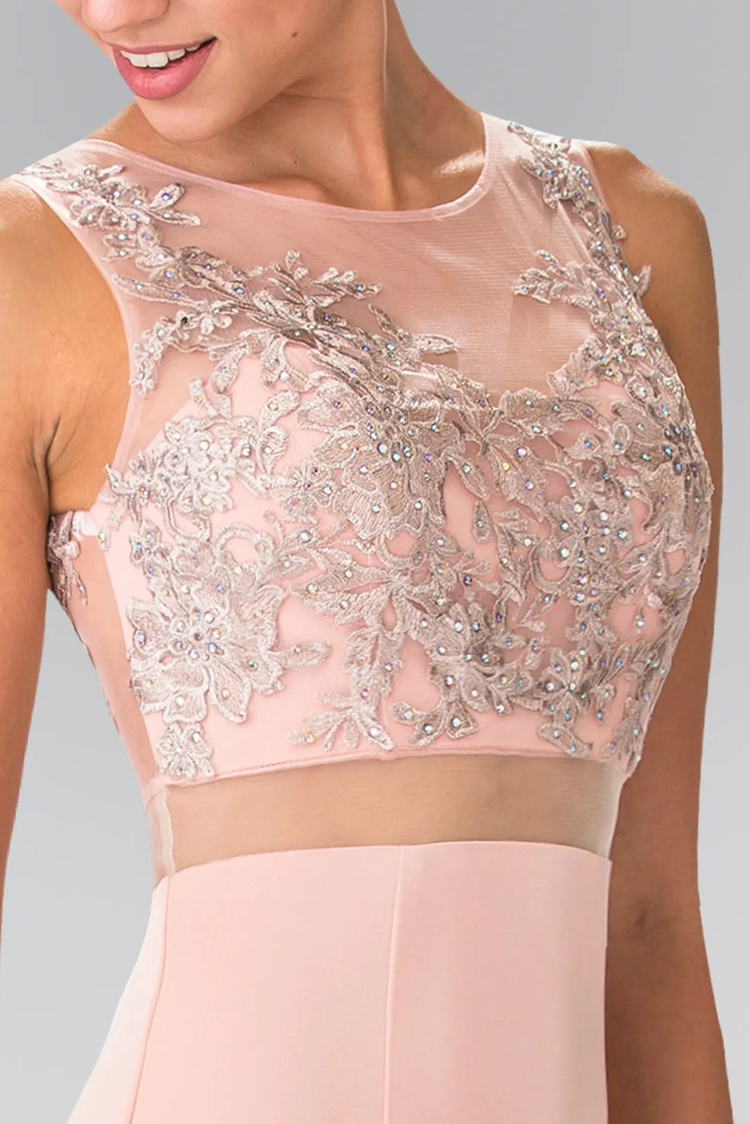 Mock Two-Piece Embroidered Prom Dress with Illusion Waistline by Tux-USA