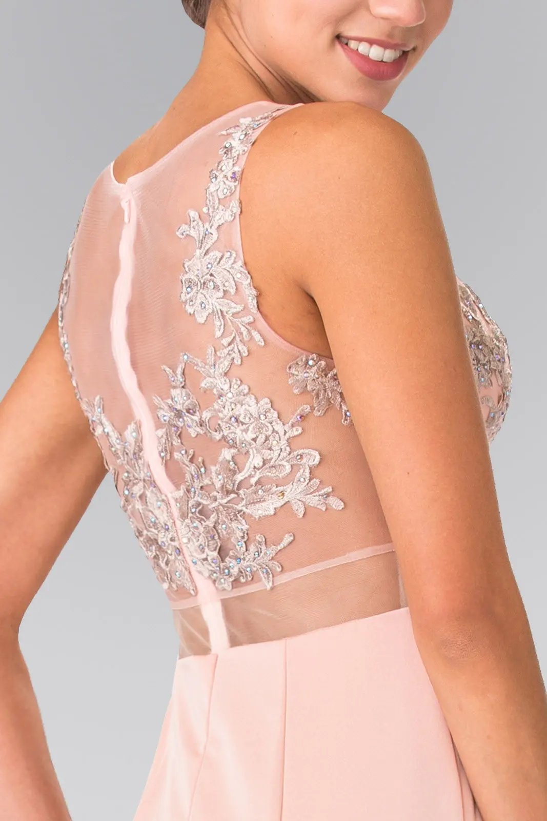 Mock Two-Piece Embroidered Prom Dress with Illusion Waistline by Tux-USA