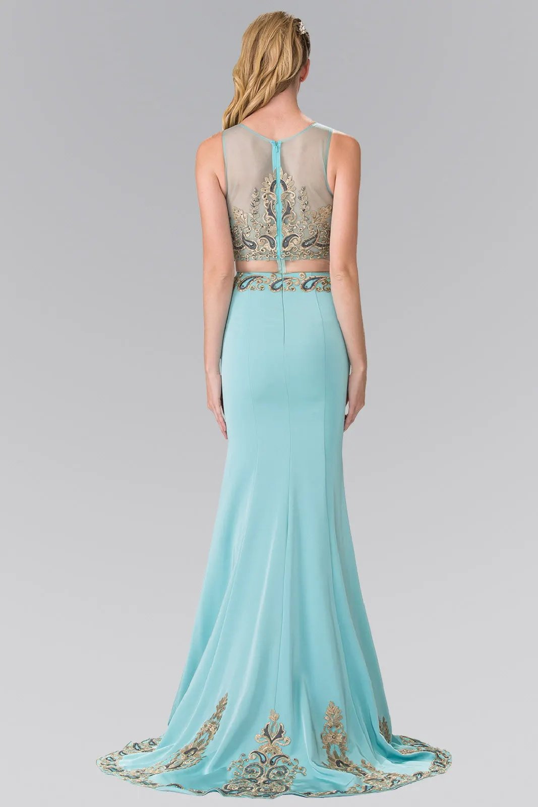 Sleeveless Mock Two-Piece Prom Dress with Loyal Embroidery Details by Tux-USA