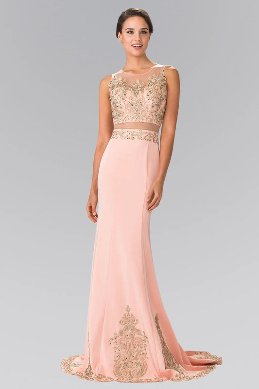 Sleeveless Mock Two-Piece Prom Dress with Loyal Embroidery Details by Tux-USA